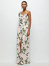 Side View Thumbnail - Palm Beach Print Chiffon One-Shoulder Maxi Dress with Draped Cowl Neckline