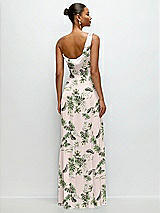 Rear View Thumbnail - Palm Beach Print Chiffon One-Shoulder Maxi Dress with Draped Cowl Neckline