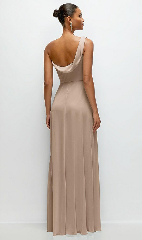 Back View - Topaz Chiffon One-Shoulder Maxi Dress with Draped Cowl Neckline