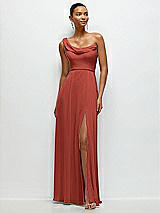 Front View Thumbnail - Amber Sunset Chiffon One-Shoulder Maxi Dress with Draped Cowl Neckline