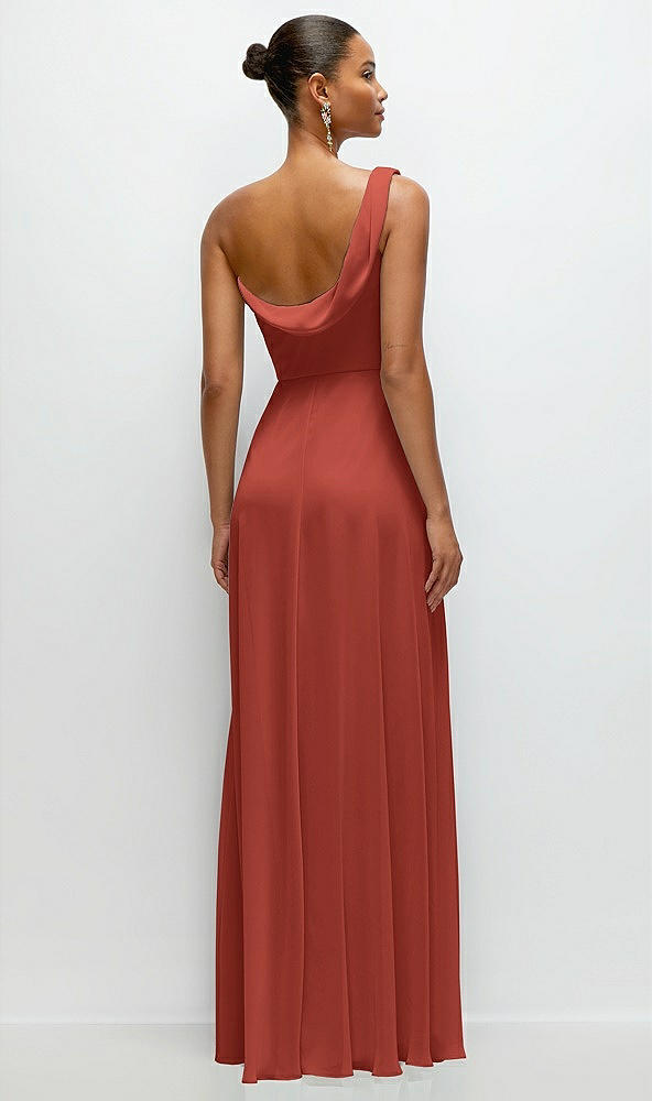 Back View - Amber Sunset Chiffon One-Shoulder Maxi Dress with Draped Cowl Neckline