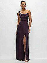 Front View Thumbnail - Aubergine Chiffon One-Shoulder Maxi Dress with Draped Cowl Neckline