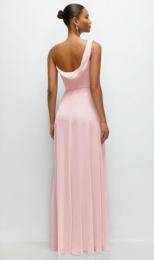 Back View - Ballet Pink Chiffon One-Shoulder Maxi Dress with Draped Cowl Neckline