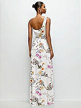 Rear View Thumbnail - Butterfly Botanica Ivory Chiffon One-Shoulder Maxi Dress with Draped Cowl Neckline