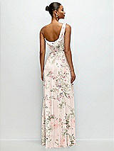 Rear View Thumbnail - Blush Garden Chiffon One-Shoulder Maxi Dress with Draped Cowl Neckline