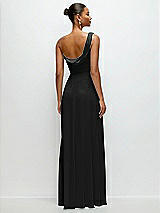 Rear View Thumbnail - Black Chiffon One-Shoulder Maxi Dress with Draped Cowl Neckline