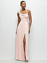 Front View Thumbnail - Blush Chiffon One-Shoulder Maxi Dress with Draped Cowl Neckline