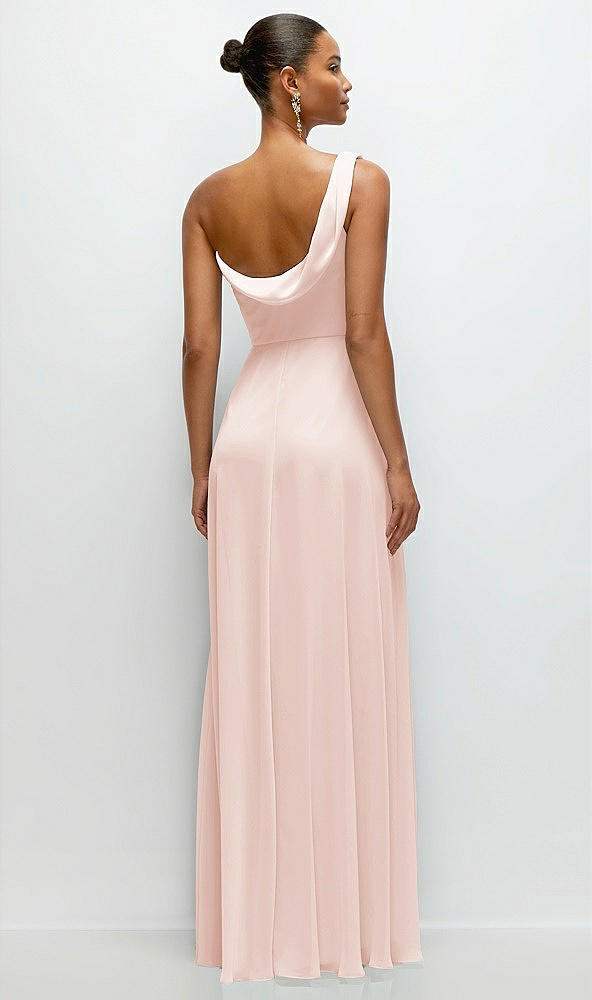 Back View - Blush Chiffon One-Shoulder Maxi Dress with Draped Cowl Neckline