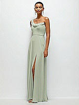 Side View Thumbnail - Celadon Chiffon One-Shoulder Maxi Dress with Draped Cowl Neckline