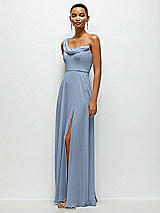 Side View Thumbnail - Cloudy Chiffon One-Shoulder Maxi Dress with Draped Cowl Neckline