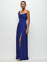 Side View Thumbnail - Cobalt Blue Chiffon One-Shoulder Maxi Dress with Draped Cowl Neckline