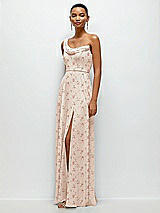 Side View Thumbnail - Coquette Floral Print Chiffon One-Shoulder Maxi Dress with Draped Cowl Neckline