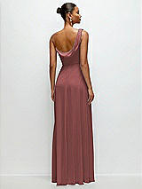 Rear View Thumbnail - English Rose Chiffon One-Shoulder Maxi Dress with Draped Cowl Neckline