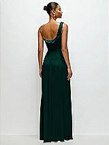 Rear View Thumbnail - Evergreen Chiffon One-Shoulder Maxi Dress with Draped Cowl Neckline