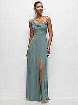 Front View Thumbnail - Icelandic Chiffon One-Shoulder Maxi Dress with Draped Cowl Neckline