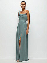 Side View Thumbnail - Icelandic Chiffon One-Shoulder Maxi Dress with Draped Cowl Neckline