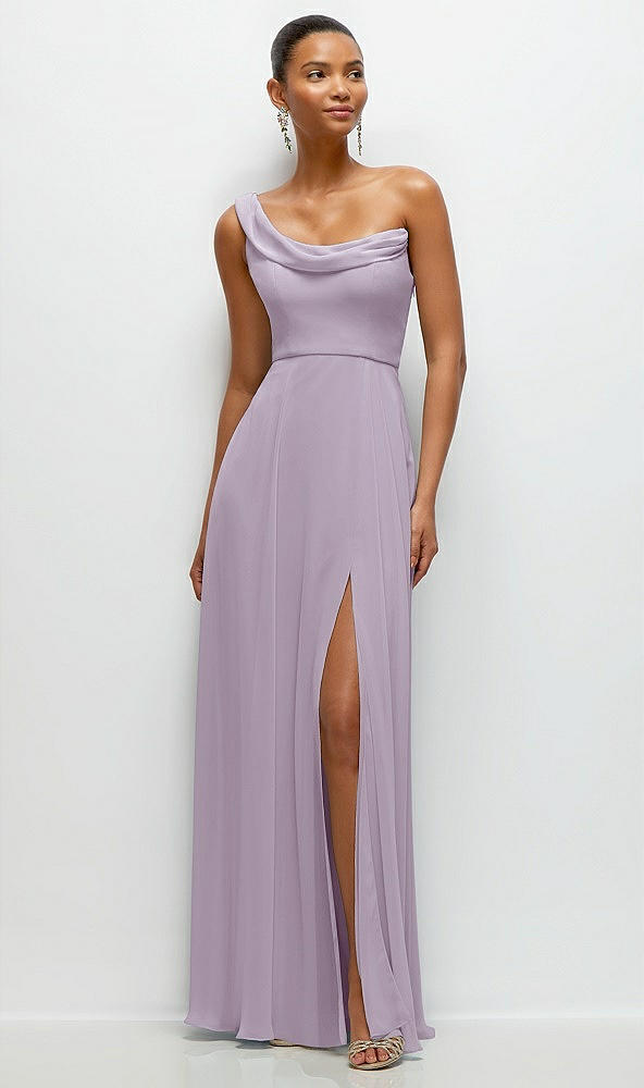 Front View - Lilac Haze Chiffon One-Shoulder Maxi Dress with Draped Cowl Neckline