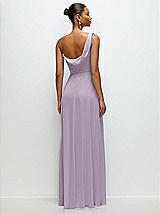 Rear View Thumbnail - Lilac Haze Chiffon One-Shoulder Maxi Dress with Draped Cowl Neckline