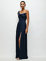 Side View Thumbnail - Midnight Navy Chiffon One-Shoulder Maxi Dress with Draped Cowl Neckline