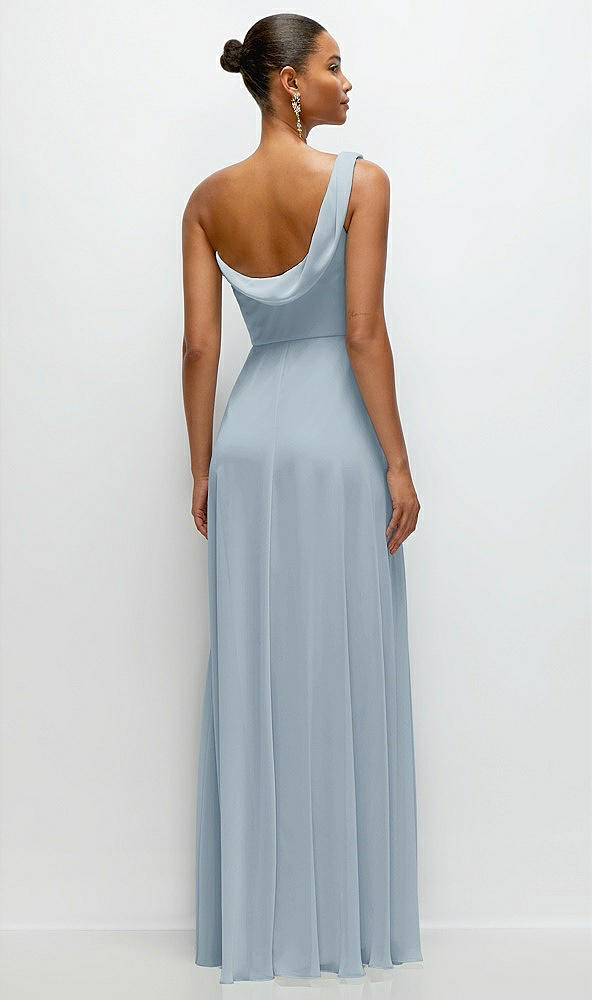 Back View - Mist Chiffon One-Shoulder Maxi Dress with Draped Cowl Neckline