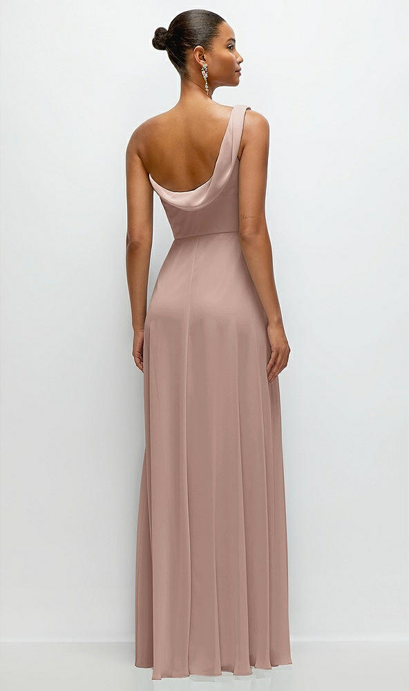 Back View - Neu Nude Chiffon One-Shoulder Maxi Dress with Draped Cowl Neckline