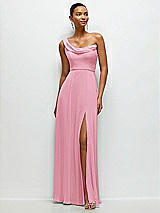 Front View Thumbnail - Peony Pink Chiffon One-Shoulder Maxi Dress with Draped Cowl Neckline