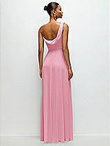 Rear View Thumbnail - Peony Pink Chiffon One-Shoulder Maxi Dress with Draped Cowl Neckline