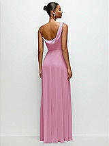 Rear View Thumbnail - Powder Pink Chiffon One-Shoulder Maxi Dress with Draped Cowl Neckline