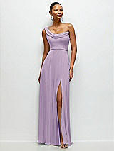 Front View Thumbnail - Pale Purple Chiffon One-Shoulder Maxi Dress with Draped Cowl Neckline