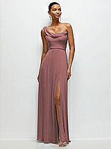 Front View Thumbnail - Rosewood Chiffon One-Shoulder Maxi Dress with Draped Cowl Neckline