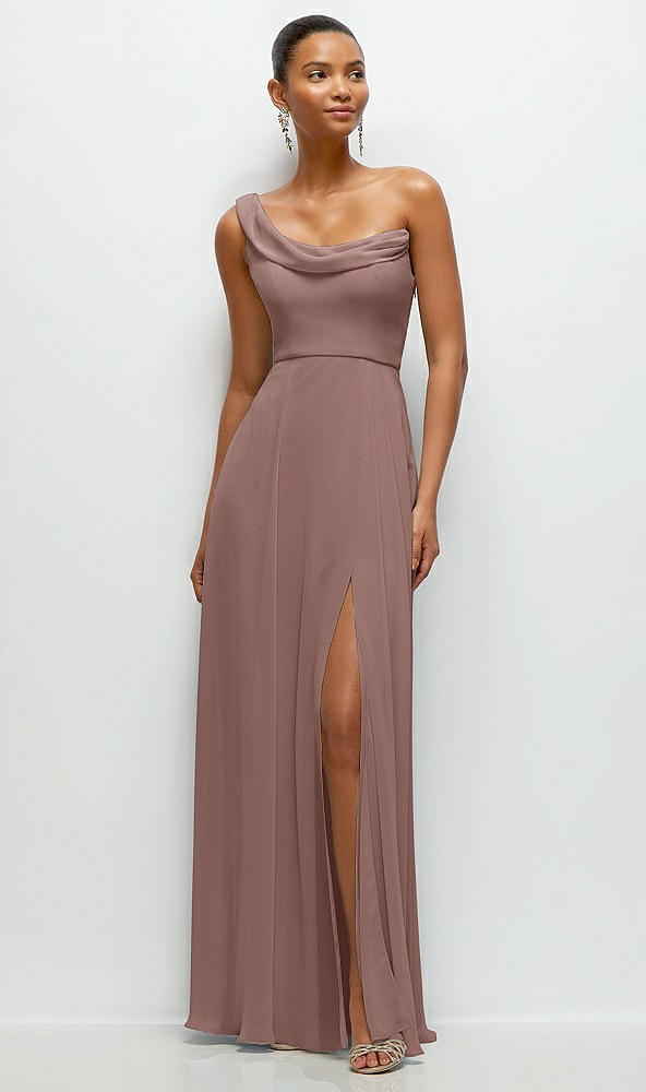 Front View - Sienna Chiffon One-Shoulder Maxi Dress with Draped Cowl Neckline