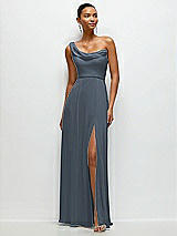 Front View Thumbnail - Silverstone Chiffon One-Shoulder Maxi Dress with Draped Cowl Neckline