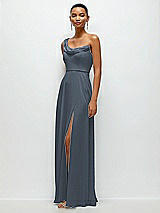 Side View Thumbnail - Silverstone Chiffon One-Shoulder Maxi Dress with Draped Cowl Neckline