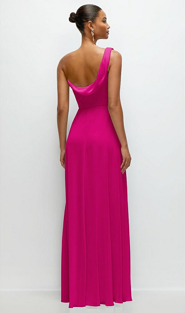 Back View - Think Pink Chiffon One-Shoulder Maxi Dress with Draped Cowl Neckline