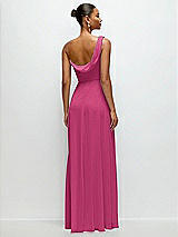 Rear View Thumbnail - Tea Rose Chiffon One-Shoulder Maxi Dress with Draped Cowl Neckline