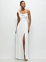 Front View Thumbnail - White Chiffon One-Shoulder Maxi Dress with Draped Cowl Neckline