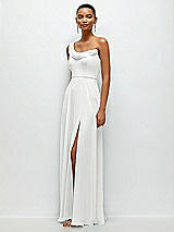 Side View Thumbnail - White Chiffon One-Shoulder Maxi Dress with Draped Cowl Neckline