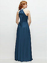 Rear View Thumbnail - Dusk Blue Shirred Halter Chiffon Maxi Dress with Back Sash-Tie Closure