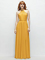 Front View Thumbnail - NYC Yellow Shirred Halter Chiffon Maxi Dress with Back Sash-Tie Closure