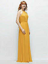 Side View Thumbnail - NYC Yellow Shirred Halter Chiffon Maxi Dress with Back Sash-Tie Closure