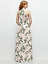 Rear View Thumbnail - Palm Beach Print Shirred Halter Chiffon Maxi Dress with Back Sash-Tie Closure