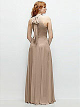 Rear View Thumbnail - Topaz Shirred Halter Chiffon Maxi Dress with Back Sash-Tie Closure