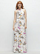 Front View Thumbnail - Butterfly Botanica Ivory Shirred Halter Chiffon Maxi Dress with Back Sash-Tie Closure