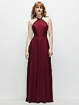 Front View Thumbnail - Burgundy Shirred Halter Chiffon Maxi Dress with Back Sash-Tie Closure