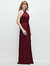 Side View Thumbnail - Burgundy Shirred Halter Chiffon Maxi Dress with Back Sash-Tie Closure