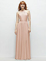 Front View Thumbnail - Cameo Shirred Halter Chiffon Maxi Dress with Back Sash-Tie Closure