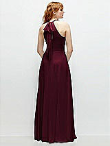 Rear View Thumbnail - Cabernet Shirred Halter Chiffon Maxi Dress with Back Sash-Tie Closure