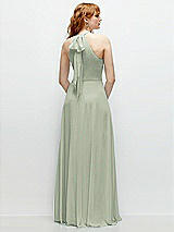 Rear View Thumbnail - Celadon Shirred Halter Chiffon Maxi Dress with Back Sash-Tie Closure