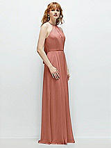 Side View Thumbnail - Desert Rose Shirred Halter Chiffon Maxi Dress with Back Sash-Tie Closure