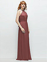 Side View Thumbnail - English Rose Shirred Halter Chiffon Maxi Dress with Back Sash-Tie Closure